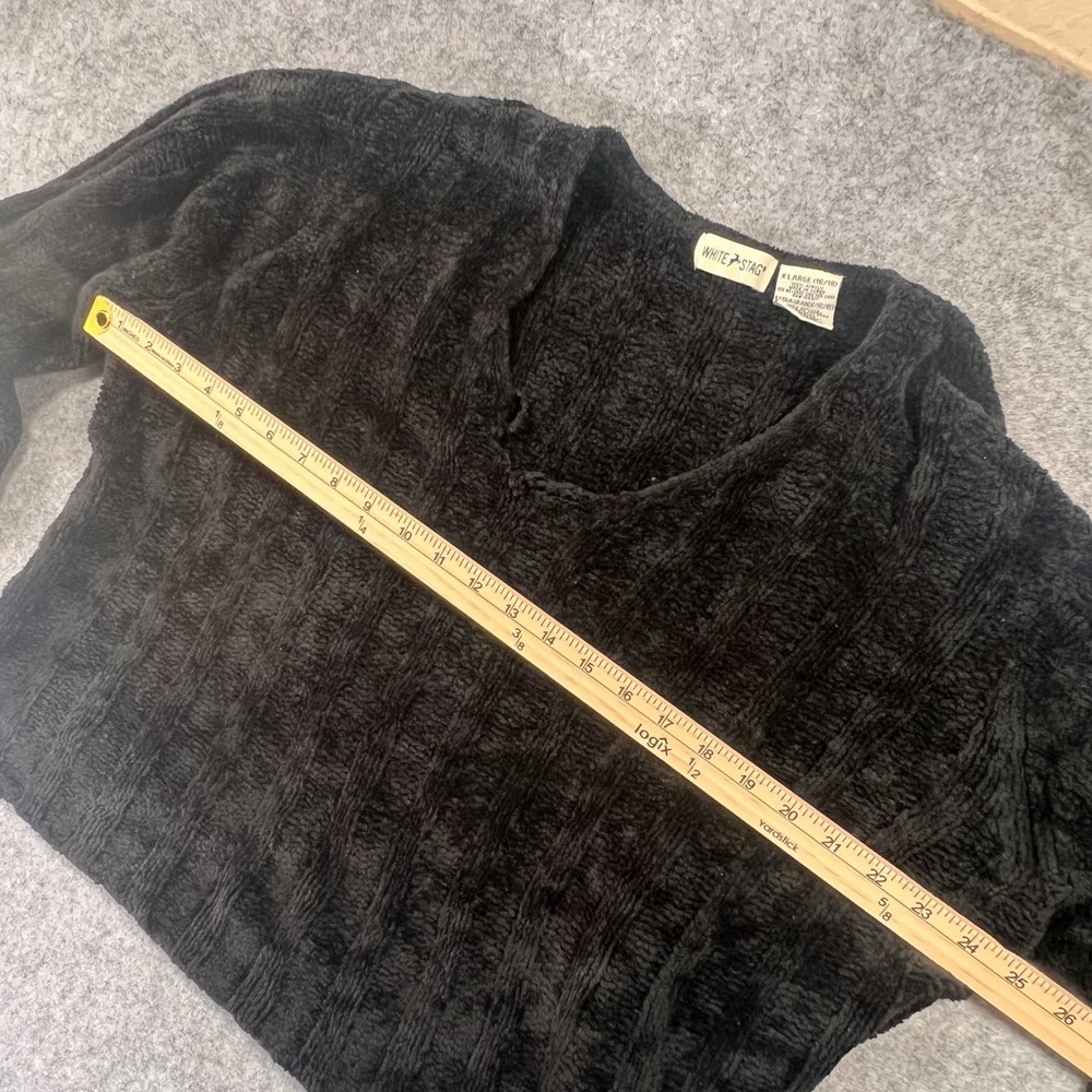 White Stag Ribbed Chenille Knit Sweater XL‎ Black Distressed Acrylic - Picture 9 of 12